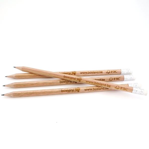 Potlood met gom, zeskantig - FSC 100% - met gravure