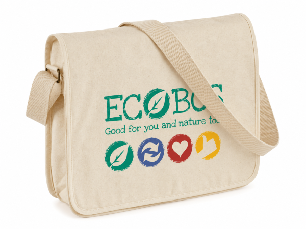 Schoudertas met lange draagriem Fairtrade katoen - 37x32,5x9 cm