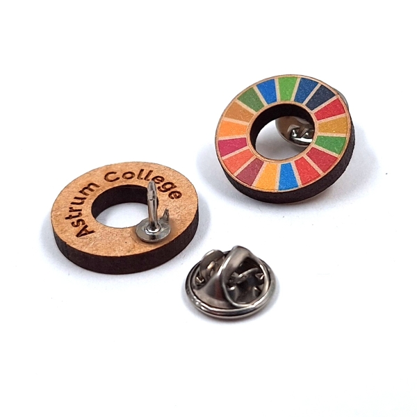 SDG pin off recycled wood